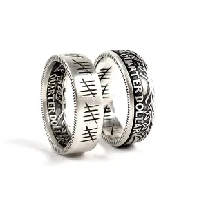 90% Silver Engraved 25 Tally Mark Quarter Ring - 25th Anniversary Gift