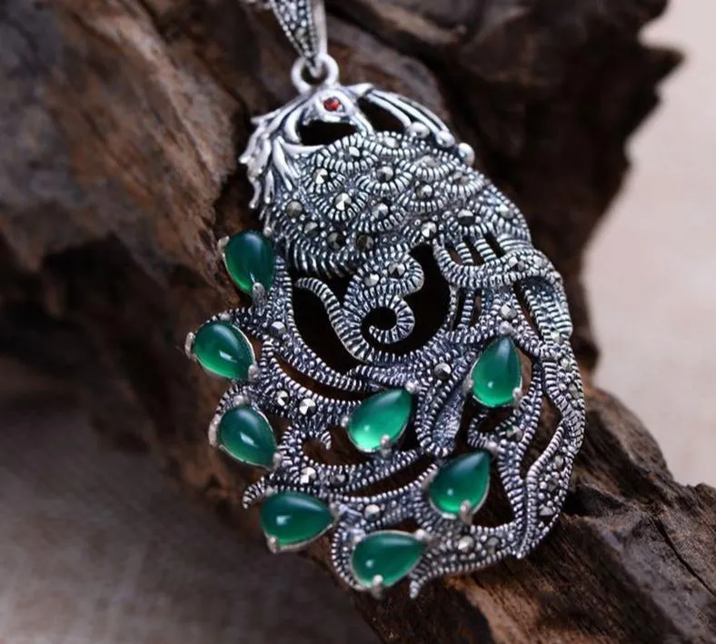 925 Sterling Silver Peacock Natural Gemstone Pendants