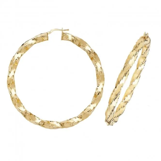 9ct Yellow Gold 60mm Diamond Cut Hoop Earrings ER163