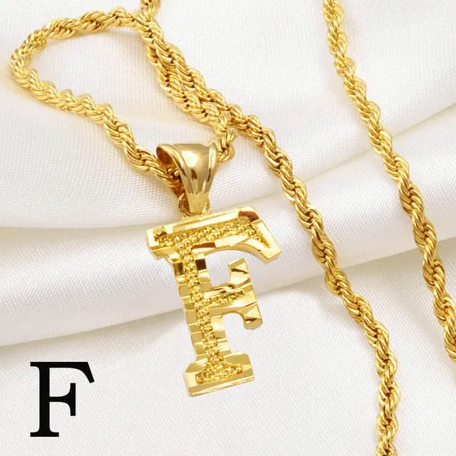 A-Z Letters Necklaces Women and Men Gold Color Initial Pendant