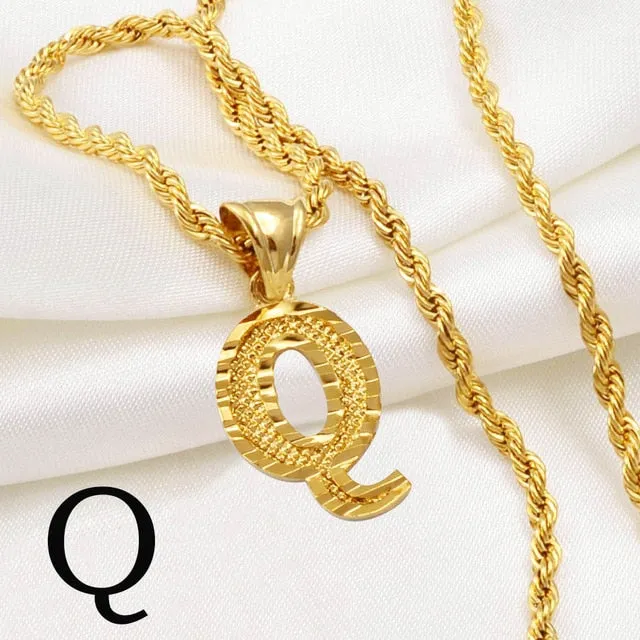 A-Z Letters Necklaces Women and Men Gold Color Initial Pendant