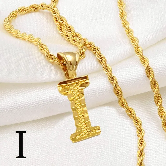 A-Z Letters Necklaces Women and Men Gold Color Initial Pendant