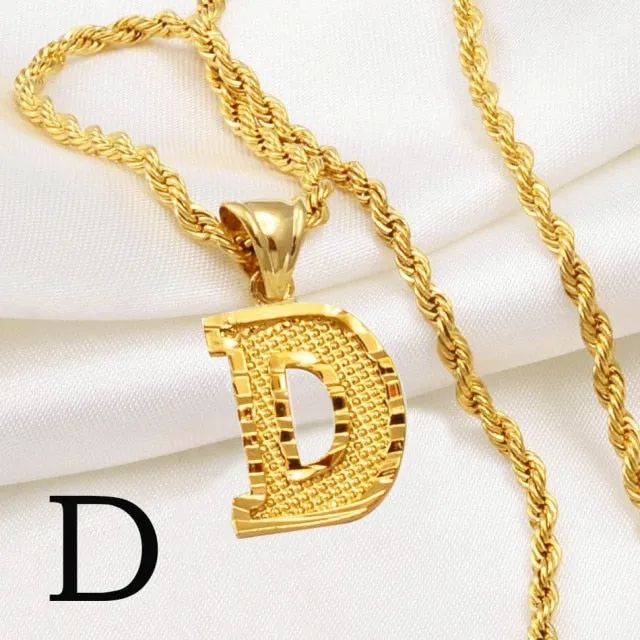 A-Z Letters Necklaces Women and Men Gold Color Initial Pendant