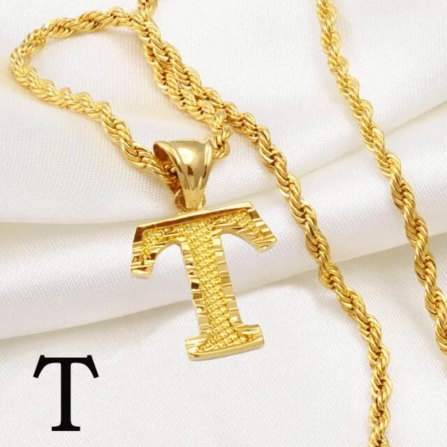 A-Z Letters Necklaces Women and Men Gold Color Initial Pendant