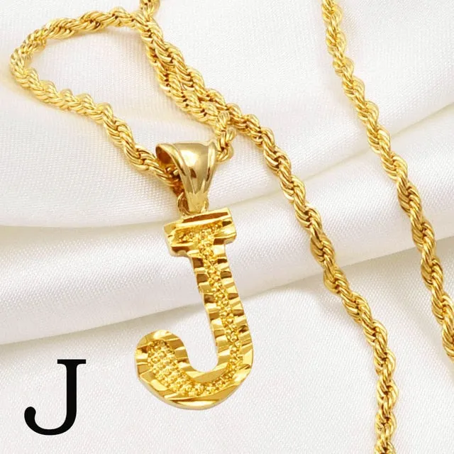 A-Z Letters Necklaces Women and Men Gold Color Initial Pendant