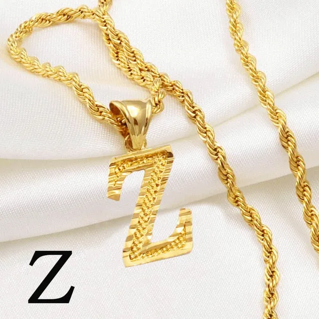 A-Z Letters Necklaces Women and Men Gold Color Initial Pendant