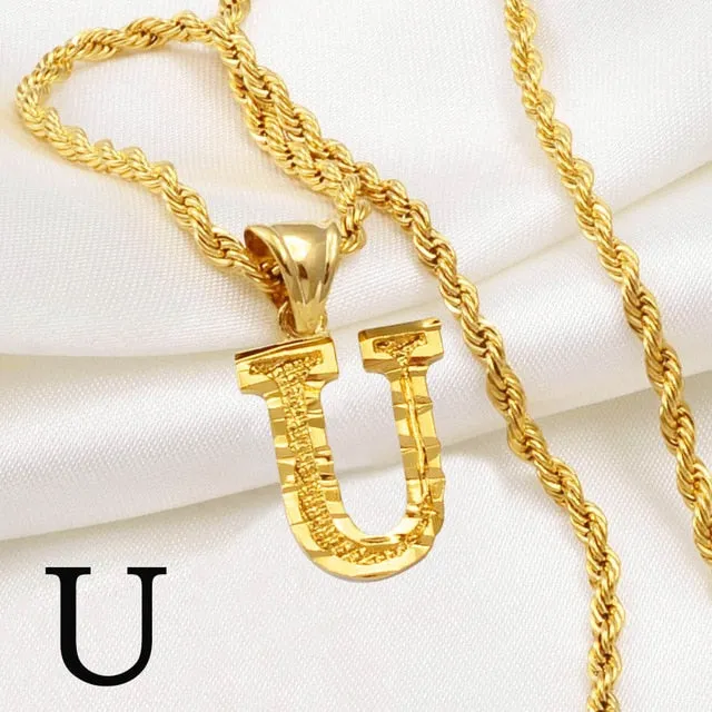 A-Z Letters Necklaces Women and Men Gold Color Initial Pendant