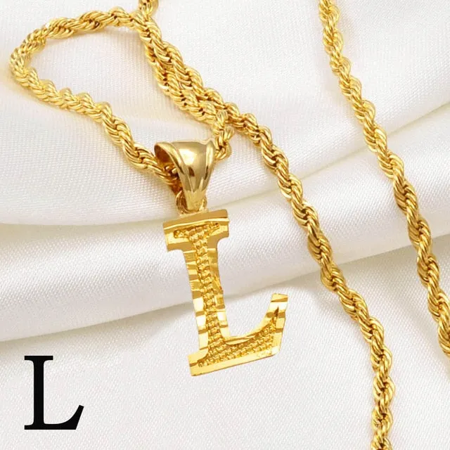 A-Z Letters Necklaces Women and Men Gold Color Initial Pendant