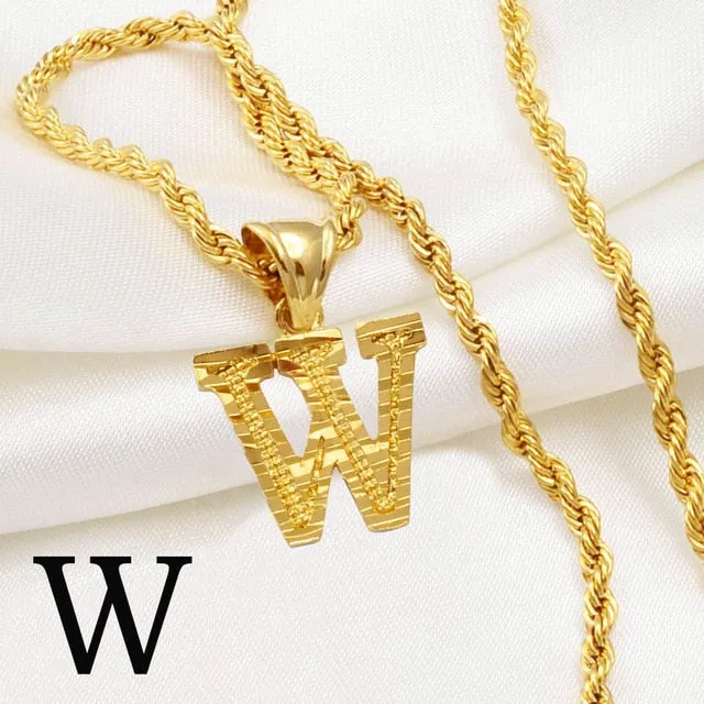 A-Z Letters Necklaces Women and Men Gold Color Initial Pendant