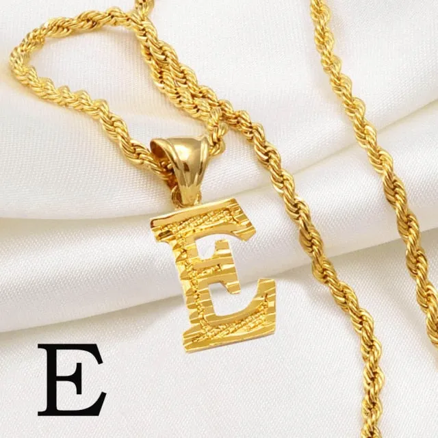 A-Z Letters Necklaces Women and Men Gold Color Initial Pendant