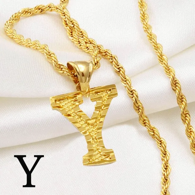 A-Z Letters Necklaces Women and Men Gold Color Initial Pendant