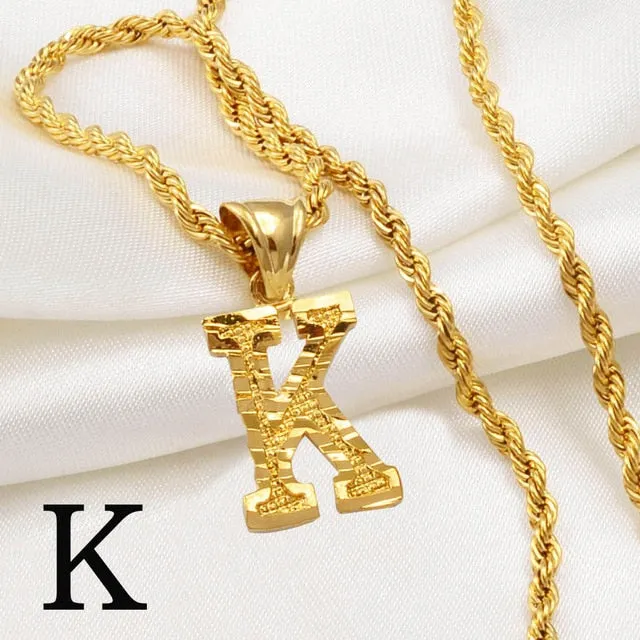 A-Z Letters Necklaces Women and Men Gold Color Initial Pendant