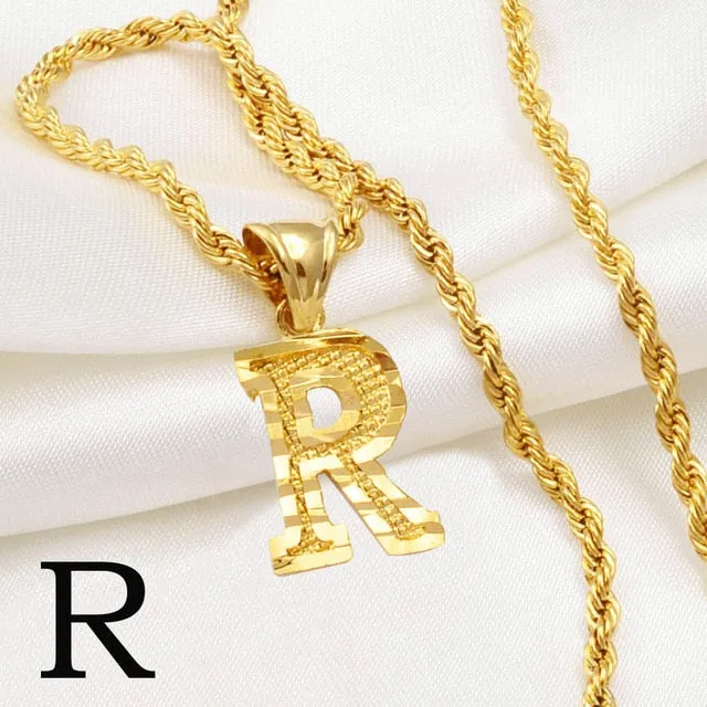 A-Z Letters Necklaces Women and Men Gold Color Initial Pendant