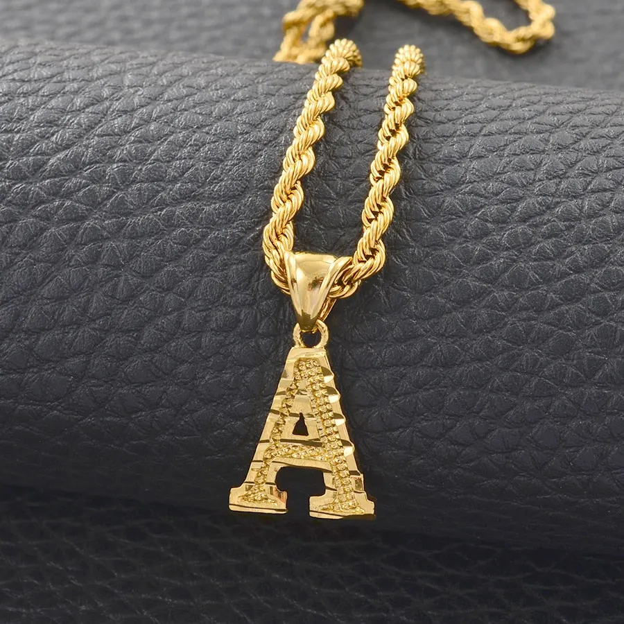 A-Z Letters Necklaces Women and Men Gold Color Initial Pendant