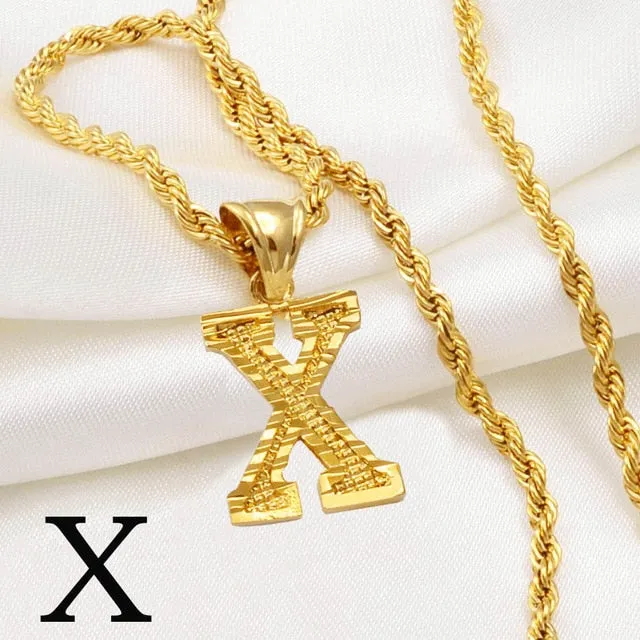 A-Z Letters Necklaces Women and Men Gold Color Initial Pendant