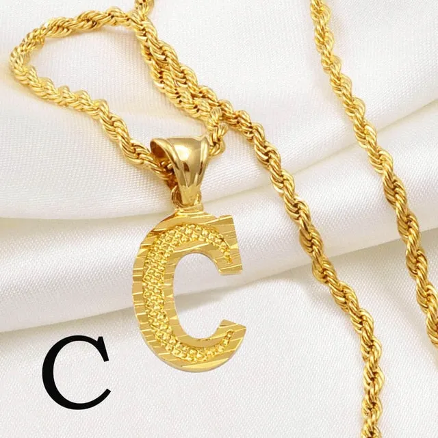 A-Z Letters Necklaces Women and Men Gold Color Initial Pendant