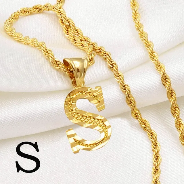 A-Z Letters Necklaces Women and Men Gold Color Initial Pendant