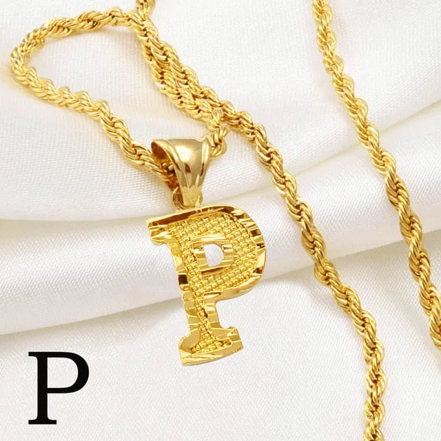 A-Z Letters Necklaces Women and Men Gold Color Initial Pendant