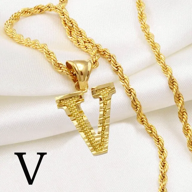 A-Z Letters Necklaces Women and Men Gold Color Initial Pendant