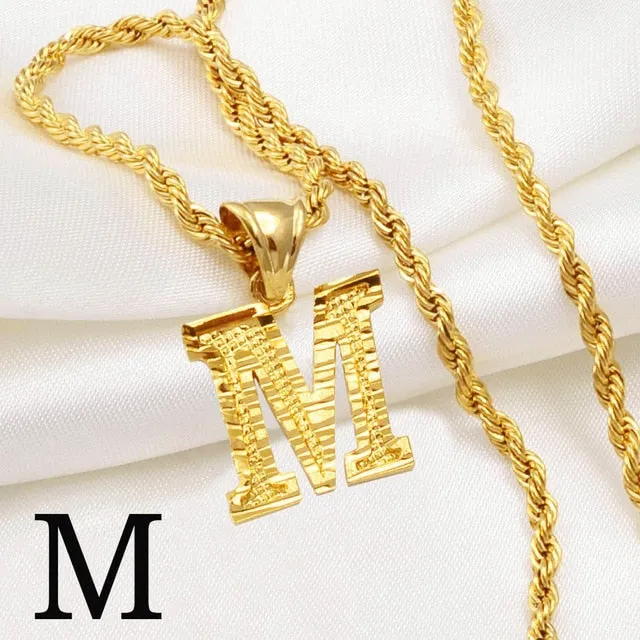 A-Z Letters Necklaces Women and Men Gold Color Initial Pendant