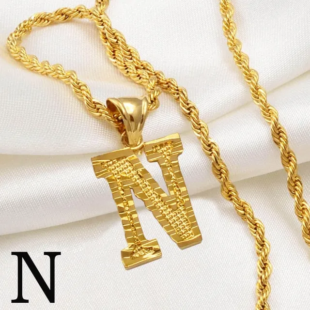 A-Z Letters Necklaces Women and Men Gold Color Initial Pendant