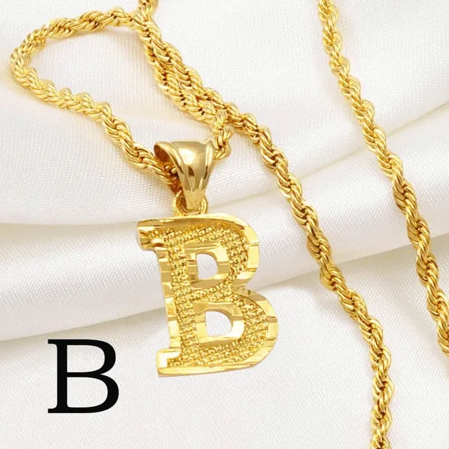 A-Z Letters Necklaces Women and Men Gold Color Initial Pendant