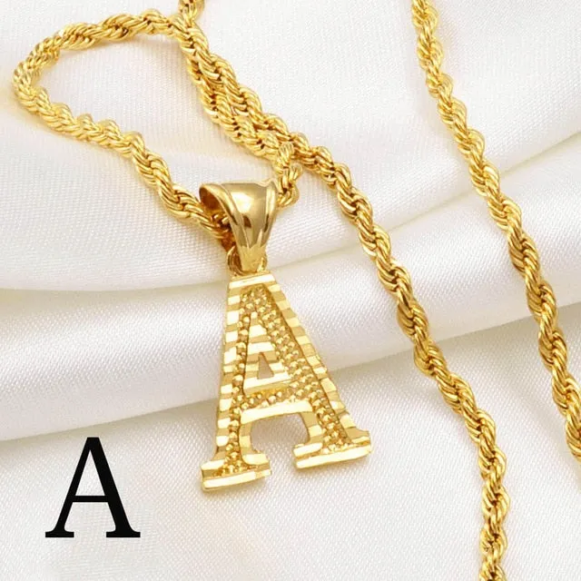 A-Z Letters Necklaces Women and Men Gold Color Initial Pendant