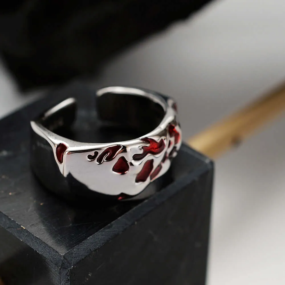 Adjustable Sterling Silver Red Enamel Glaze Band Ring