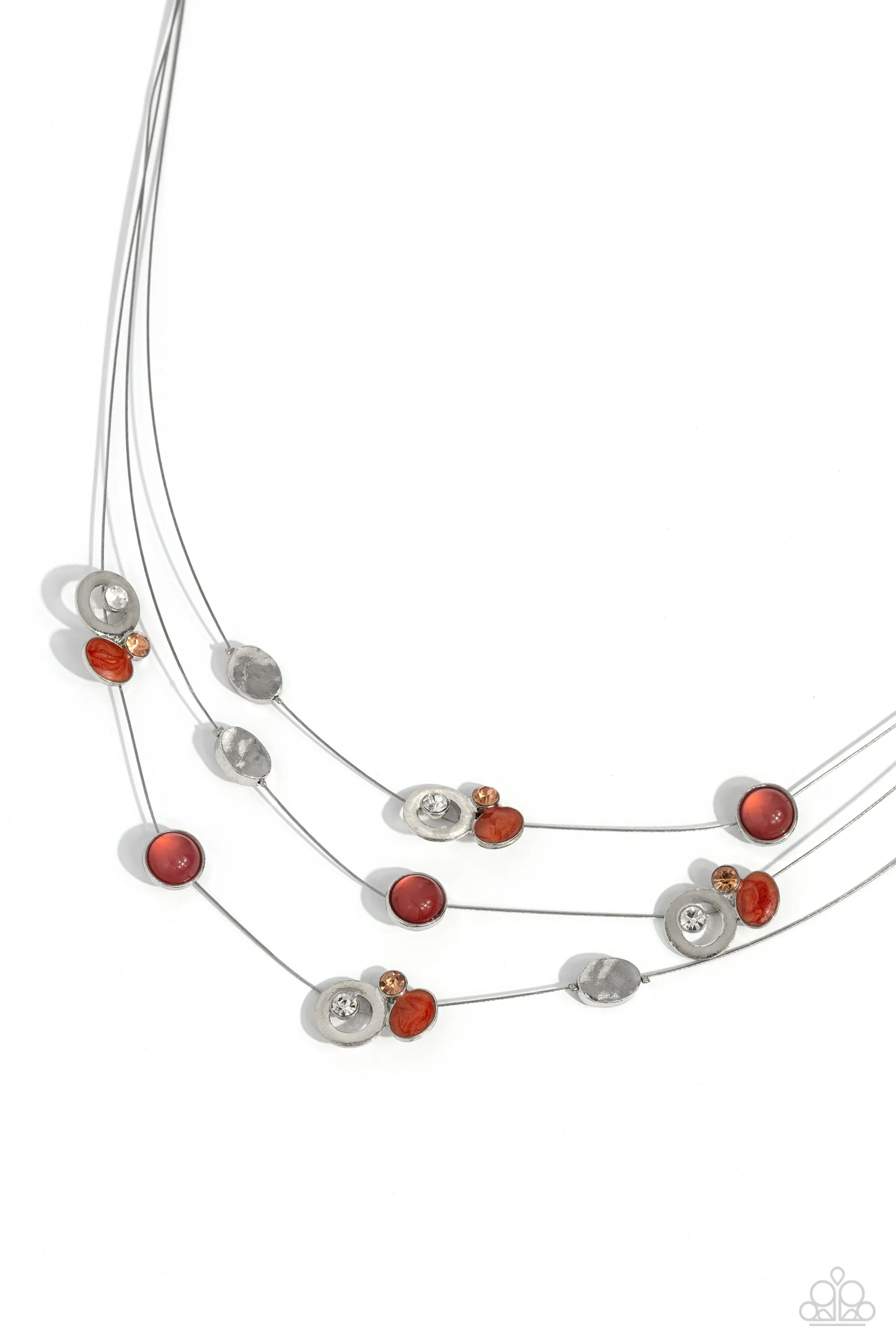 Affectionate Array - Orange - Bead and White Rhinestone Tiered Paparazzi Short Necklace