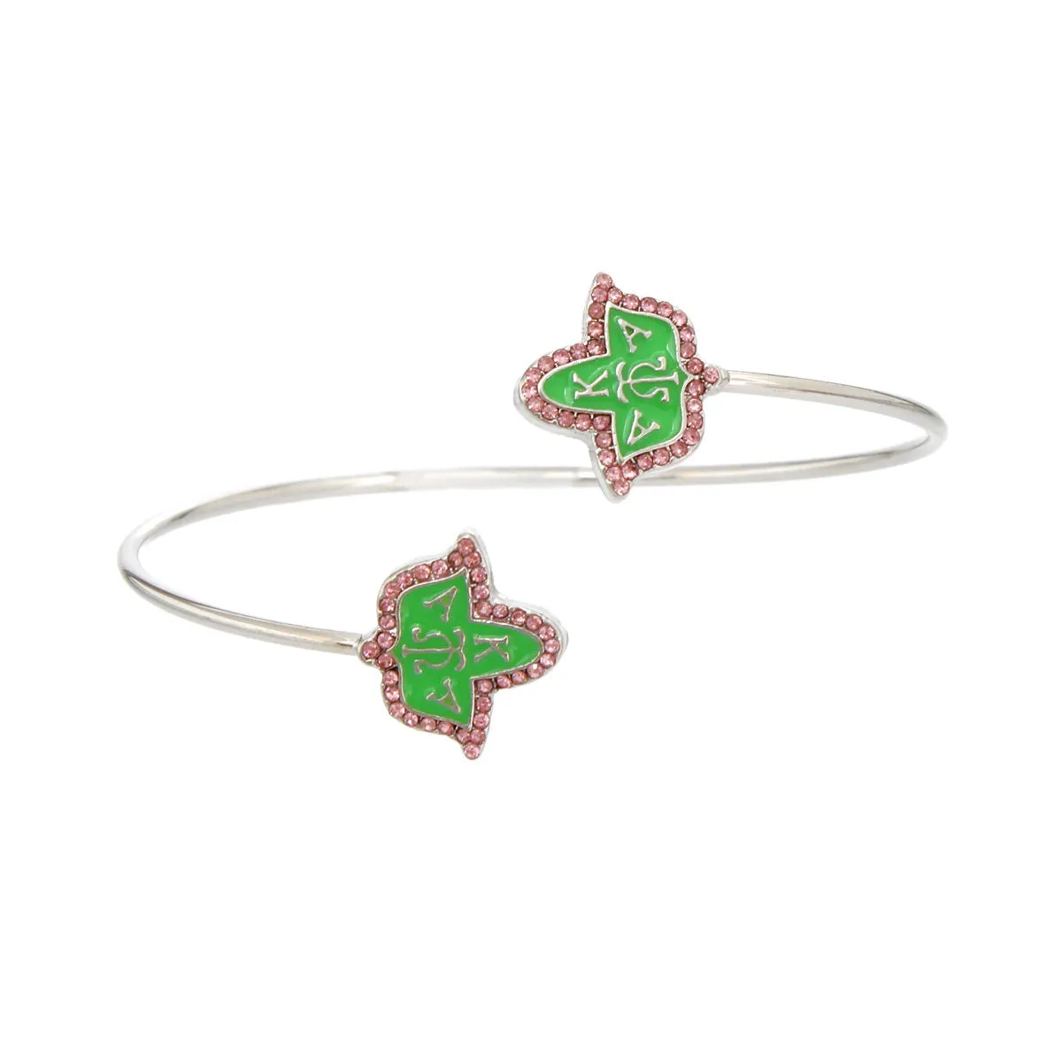 AKA Sorority Pink Green Ivy Leaf Open Bangle