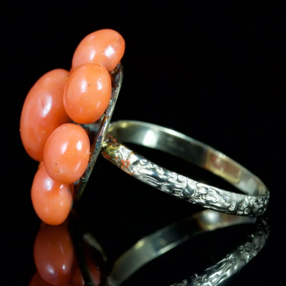 Antique Georgian Coral Cluster Ring 18Ct Gold Circa 1800