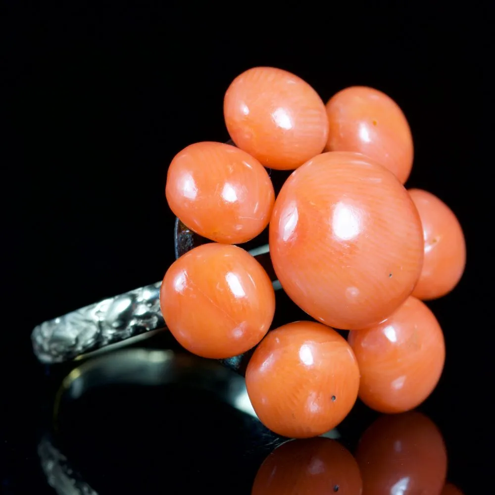 Antique Georgian Coral Cluster Ring 18Ct Gold Circa 1800