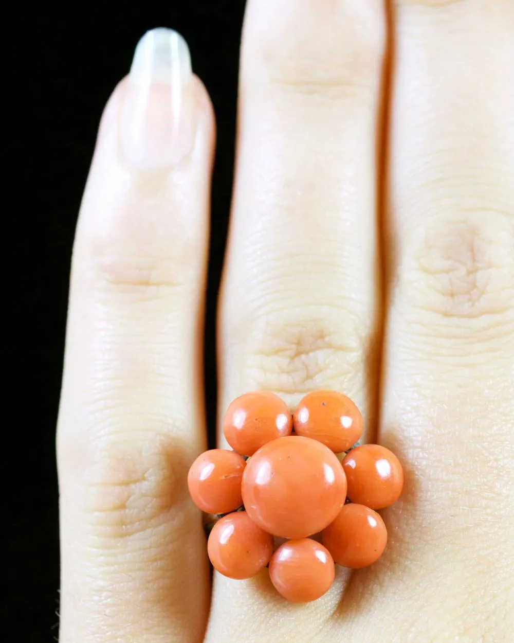 Antique Georgian Coral Cluster Ring 18Ct Gold Circa 1800