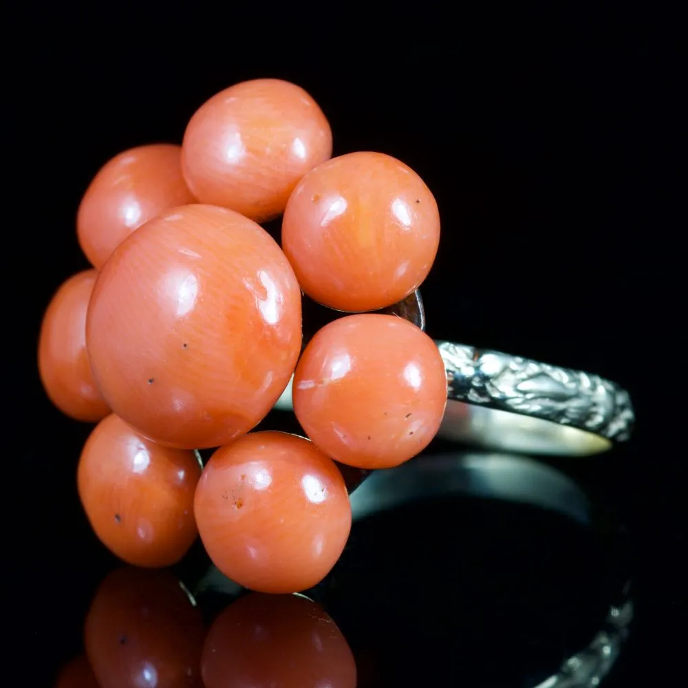 Antique Georgian Coral Cluster Ring 18Ct Gold Circa 1800