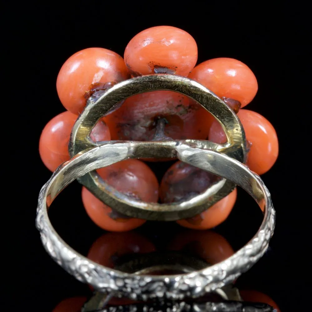 Antique Georgian Coral Cluster Ring 18Ct Gold Circa 1800