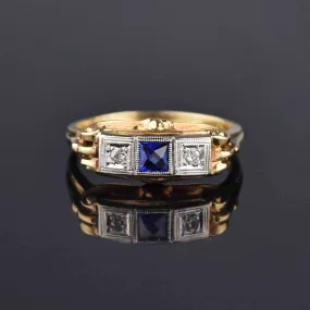 Art Deco 14K Gold Diamond Sapphire Ring