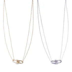 Ashley Gold Sterling Silver Center Bike Link Double Chain Necklace