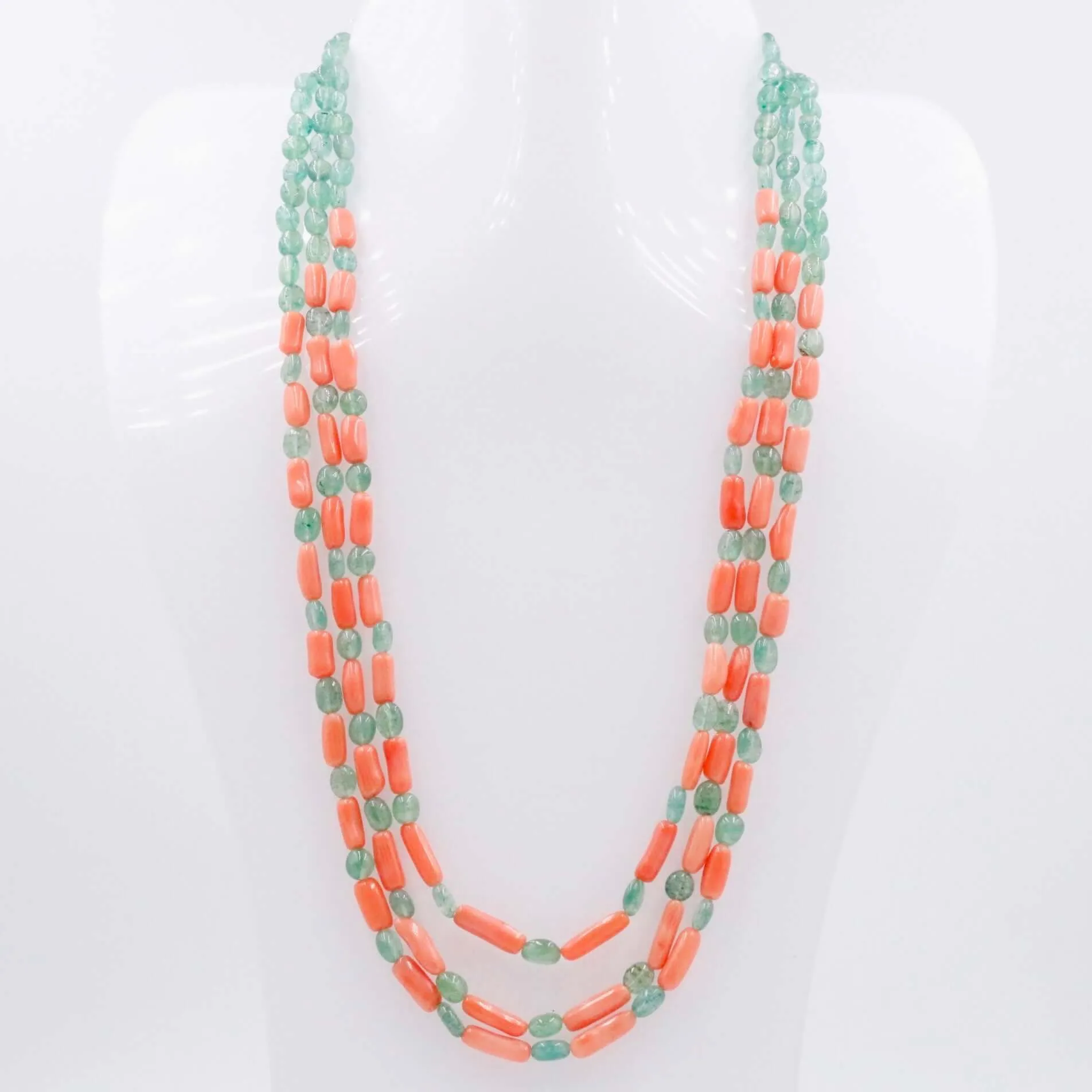 Aventurine and Coral Necklace Quartz and Coral Gemstone Necklace Layered Necklace Long Necklace Beaded Necklace SKU 6143323