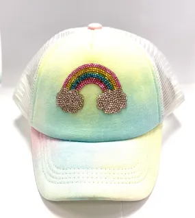 Bari Lynn Rhinestone Rainbow Tie Dye Trucker Hat