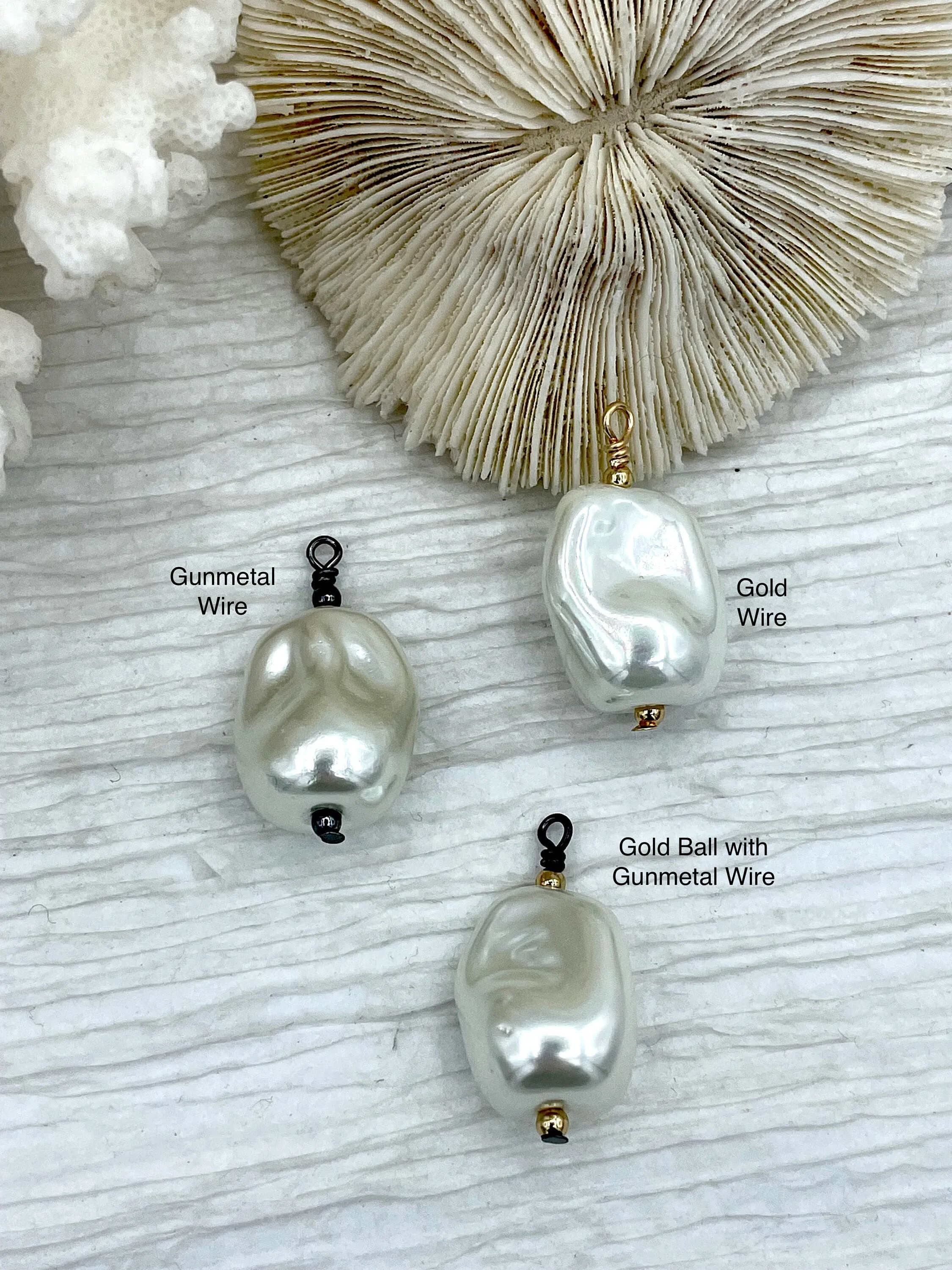 Baroque Glass Pearl Replica Pendant, Glass Pearl Replica, Baroque Shape Pearl Pendant, Large Baroque Hand Wire wrapped, 5 colors, Fast Ship