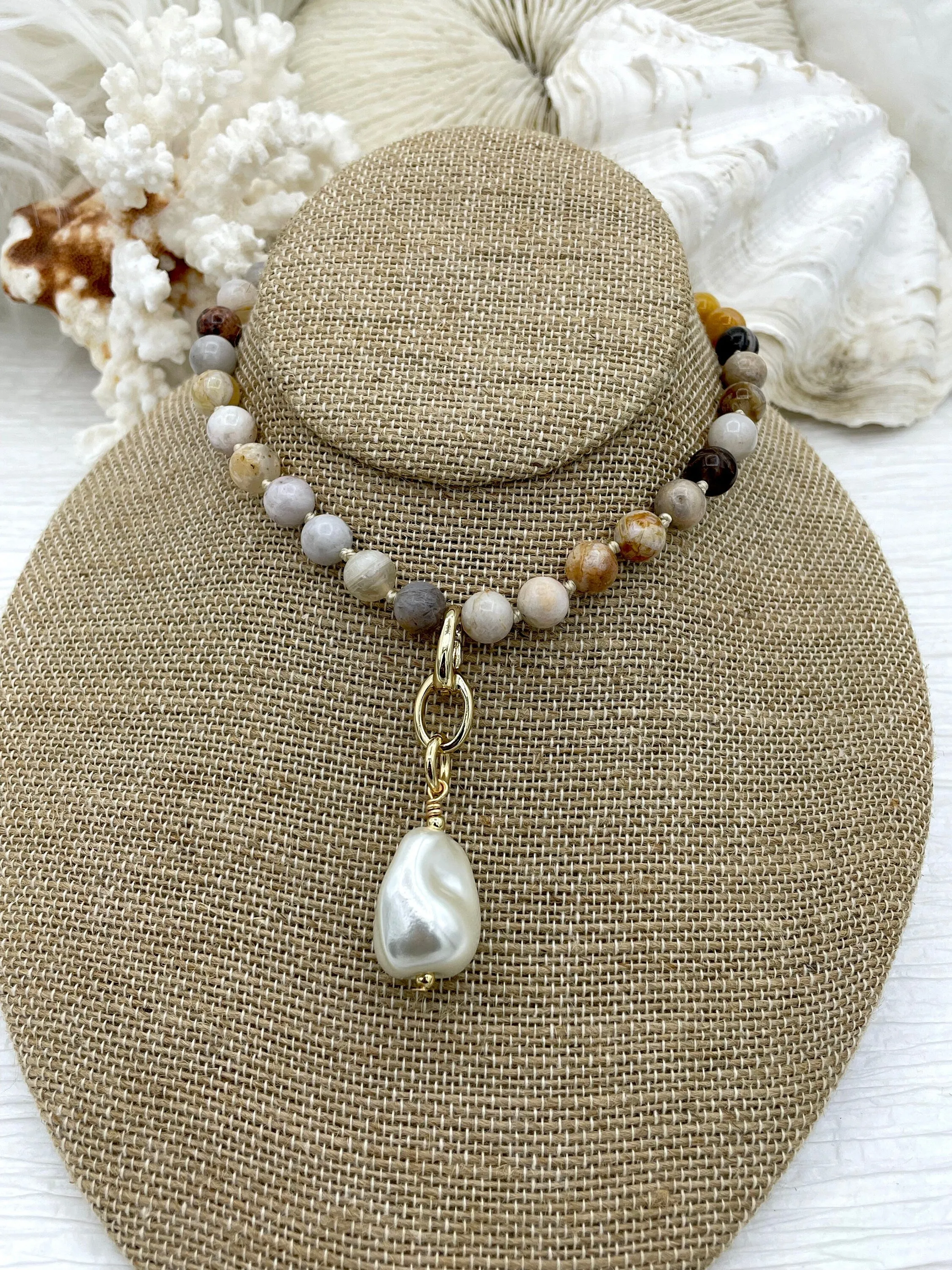 Baroque Glass Pearl Replica Pendant, Glass Pearl Replica, Baroque Shape Pearl Pendant, Large Baroque Hand Wire wrapped, 5 colors, Fast Ship