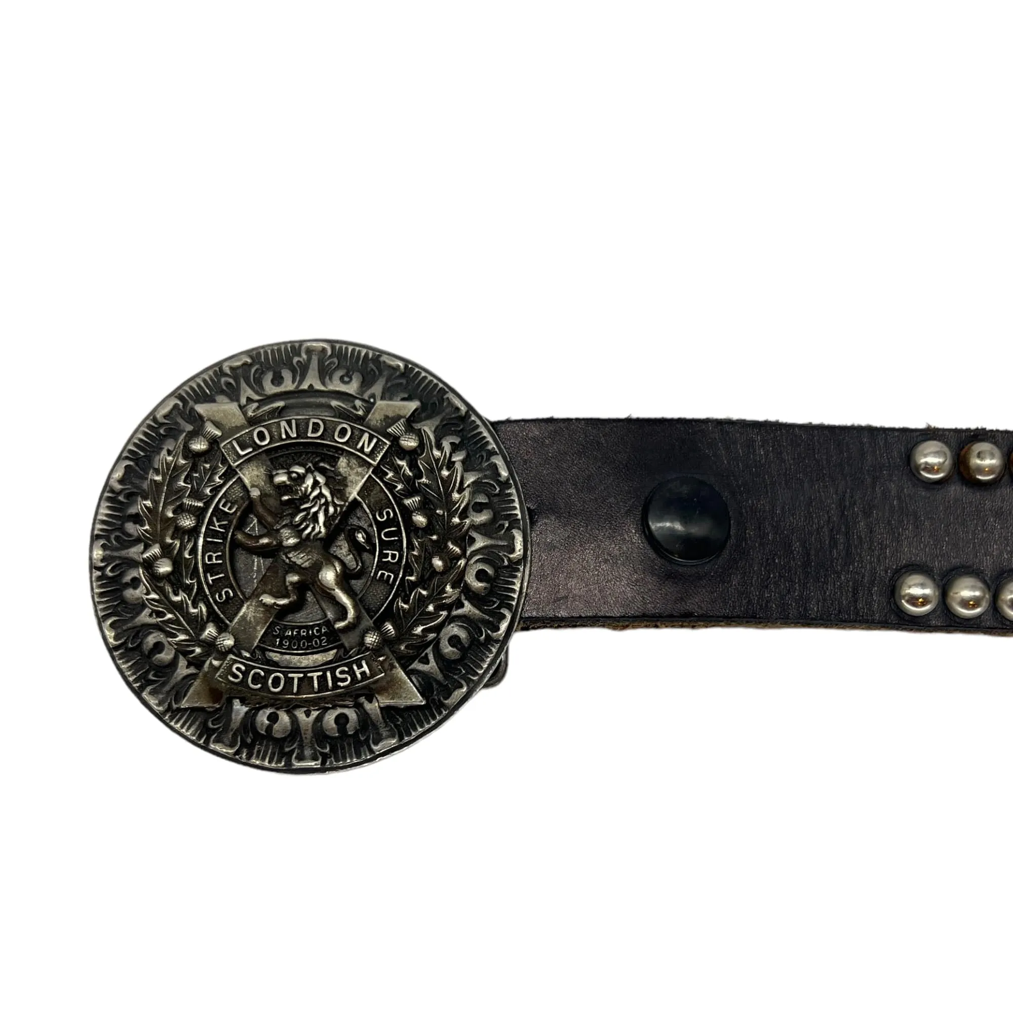 BETH FRANK Unisex Studded Leather Belt with Pewter Buckle - Black