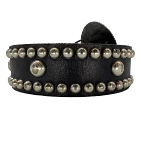 BETH FRANK Unisex Studded Leather Belt with Pewter Buckle - Black