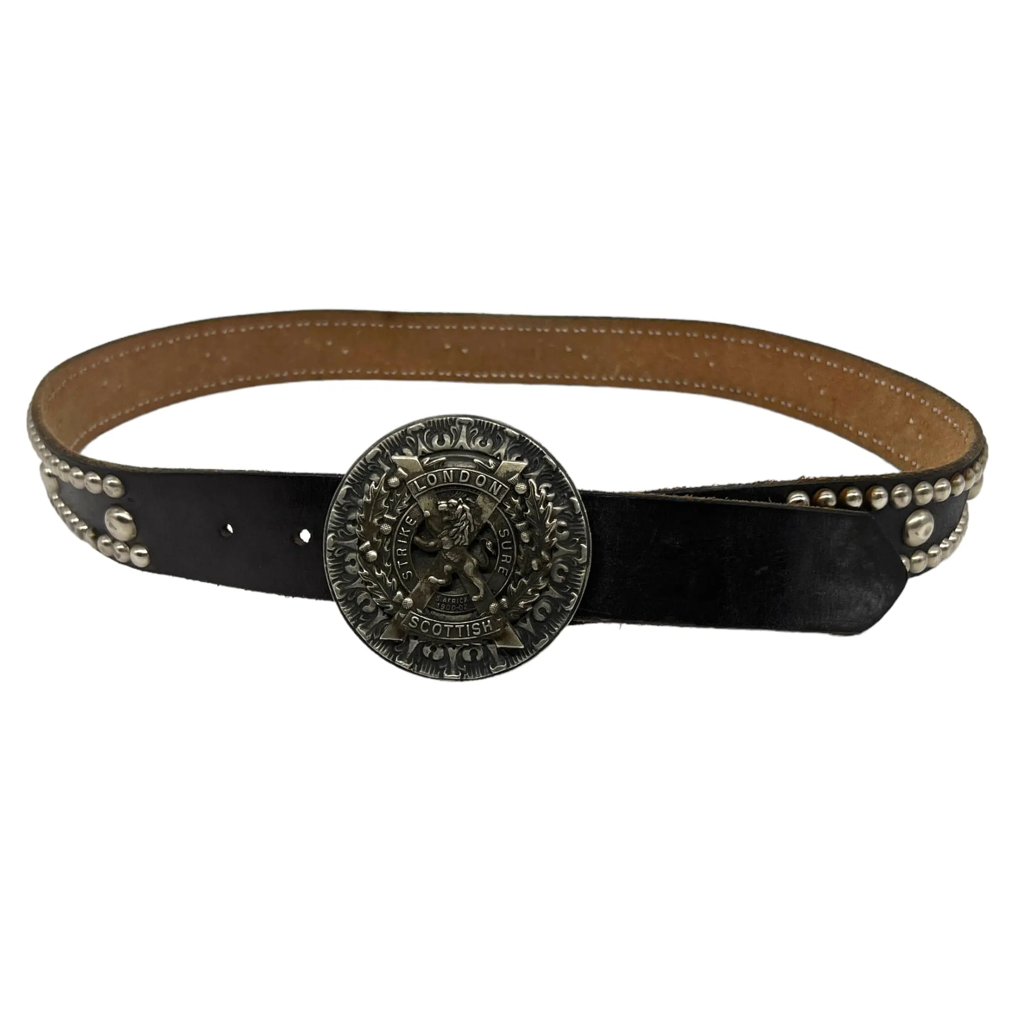 BETH FRANK Unisex Studded Leather Belt with Pewter Buckle - Black