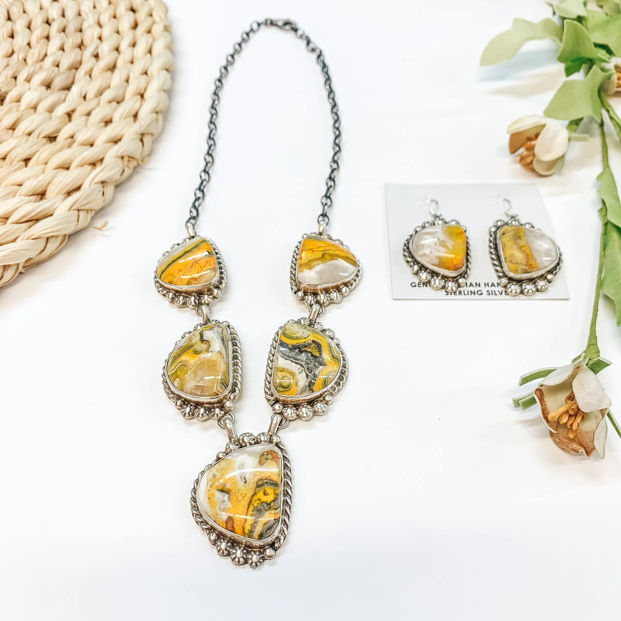 Betta Lee | Navajo Handmade Sterling Silver & Bumble Bee Jasper Necklace   Matching Earrings