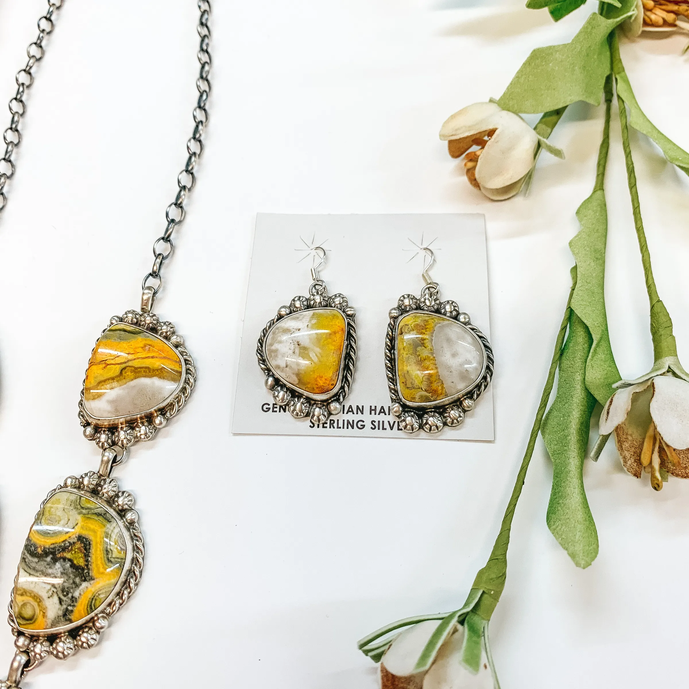 Betta Lee | Navajo Handmade Sterling Silver & Bumble Bee Jasper Necklace   Matching Earrings