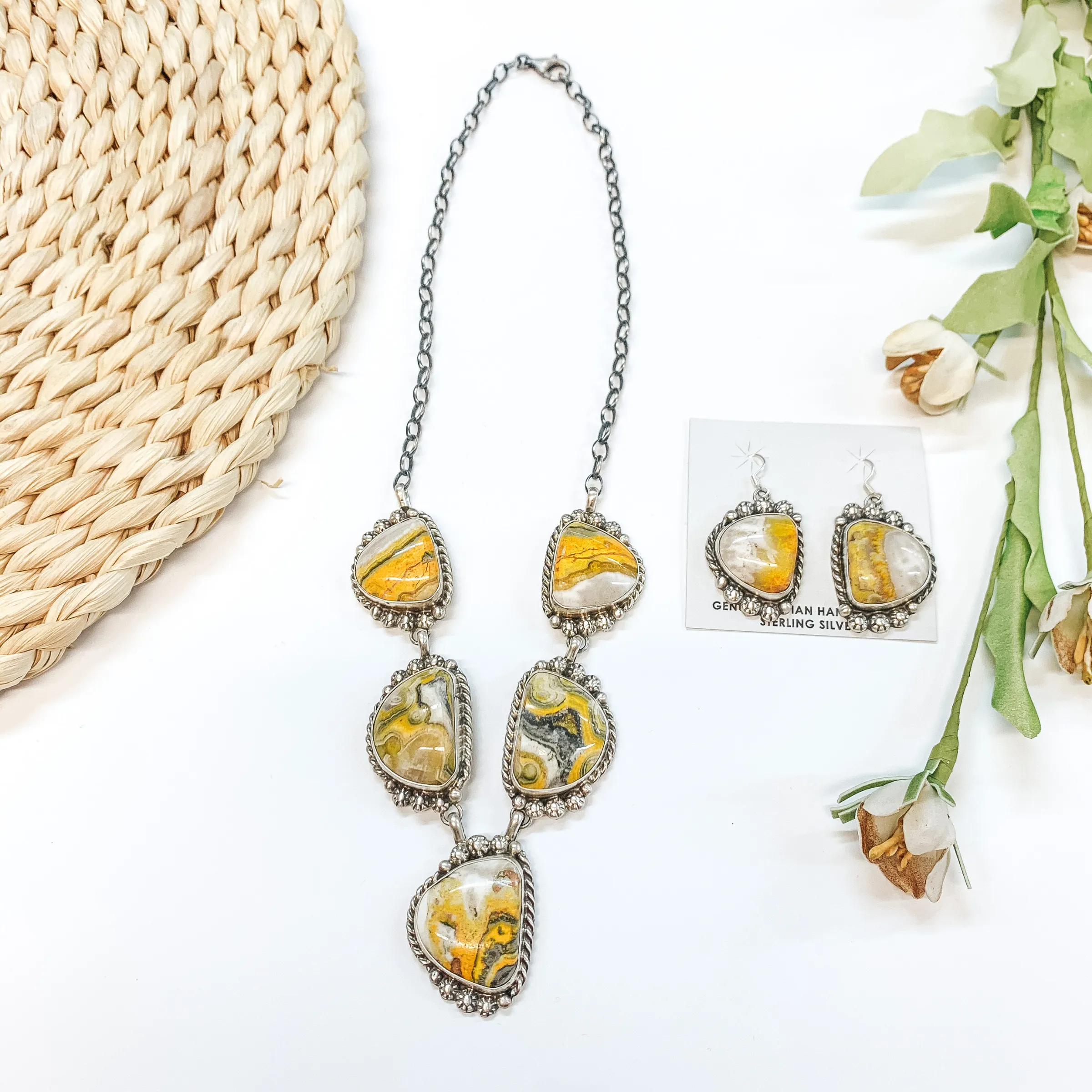 Betta Lee | Navajo Handmade Sterling Silver & Bumble Bee Jasper Necklace   Matching Earrings