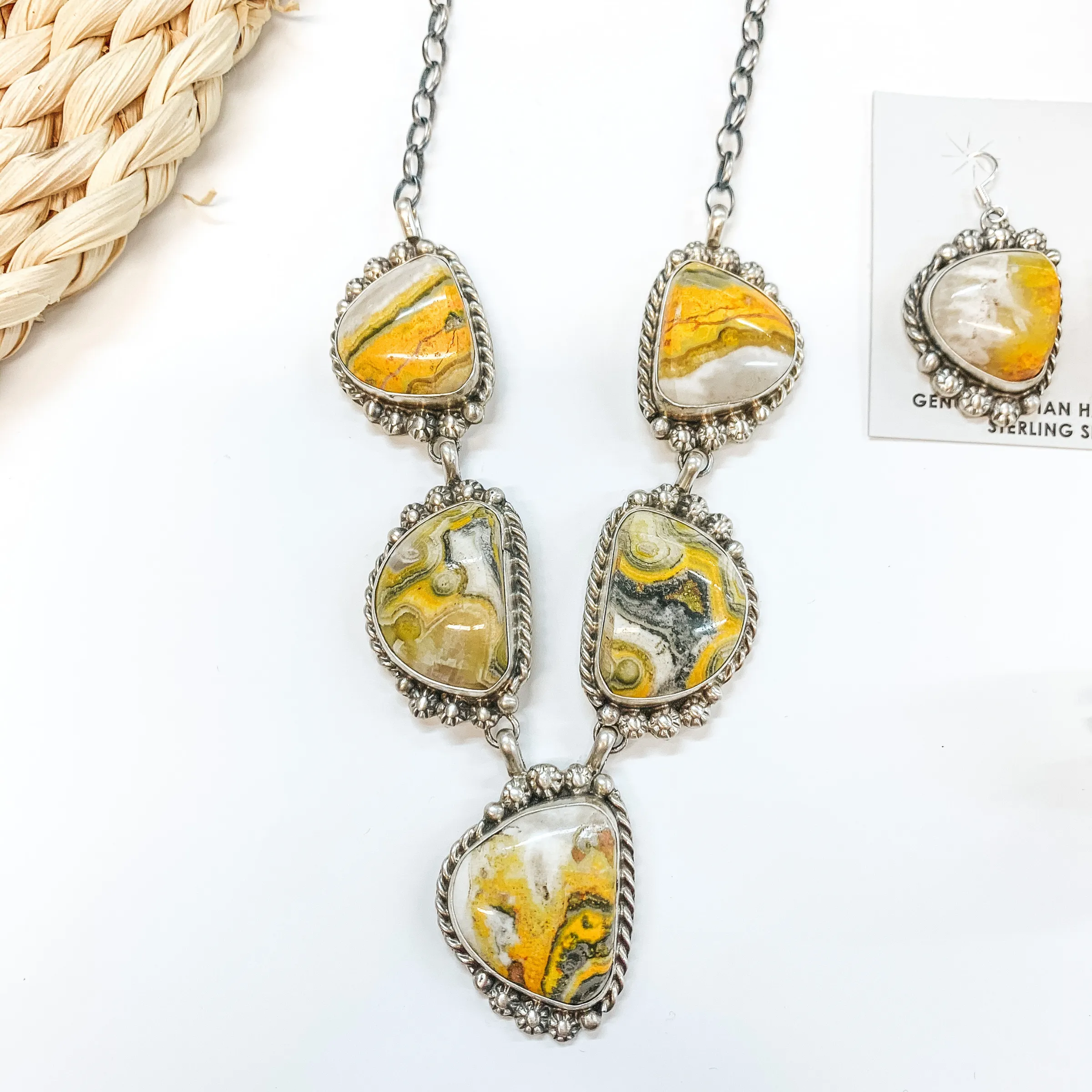 Betta Lee | Navajo Handmade Sterling Silver & Bumble Bee Jasper Necklace   Matching Earrings