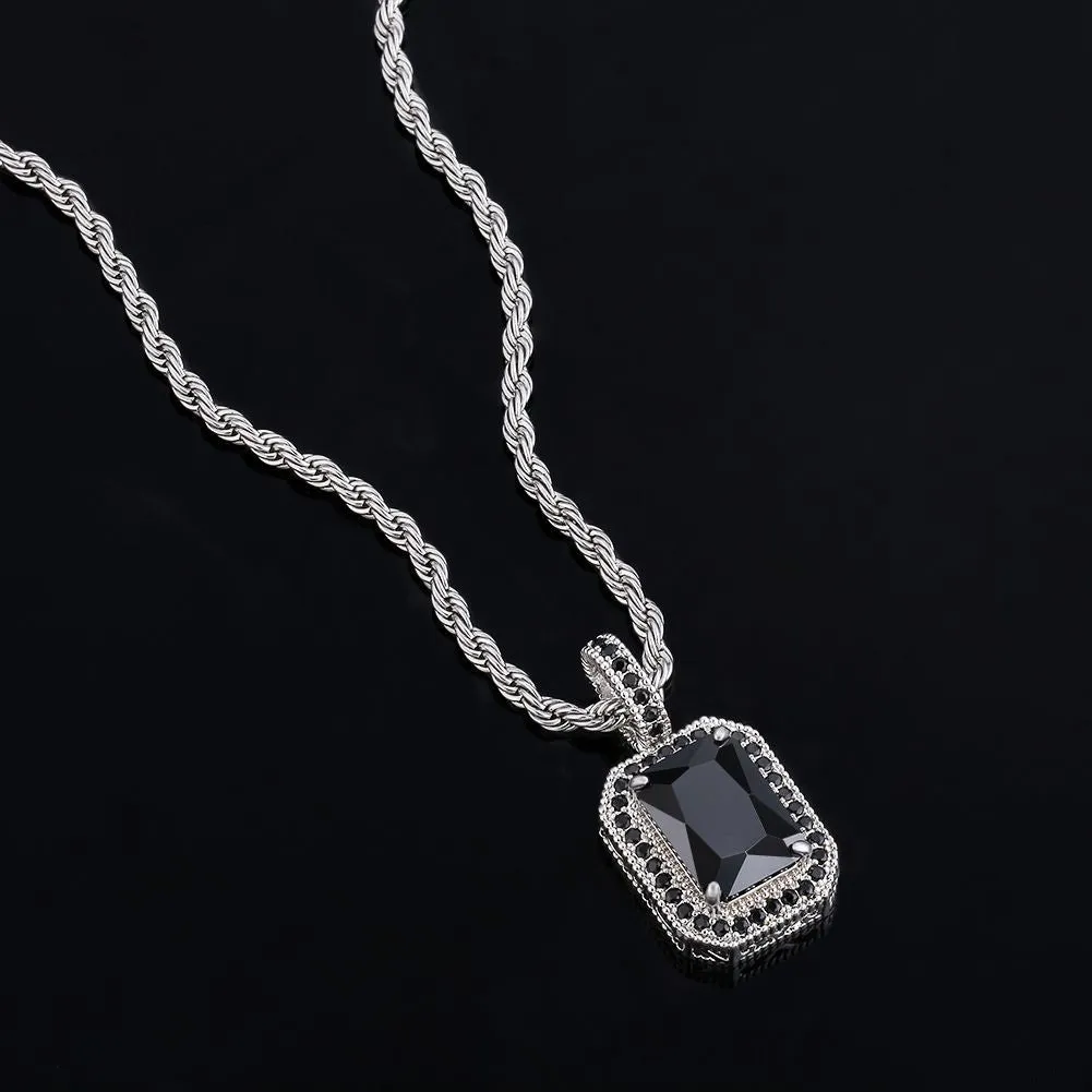 Black Agate September Birthstone Necklace in White Gold KRKC