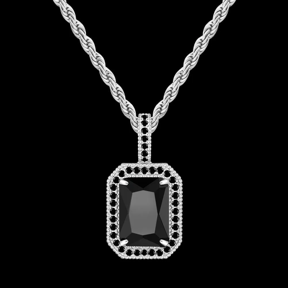 Black Agate September Birthstone Necklace in White Gold KRKC